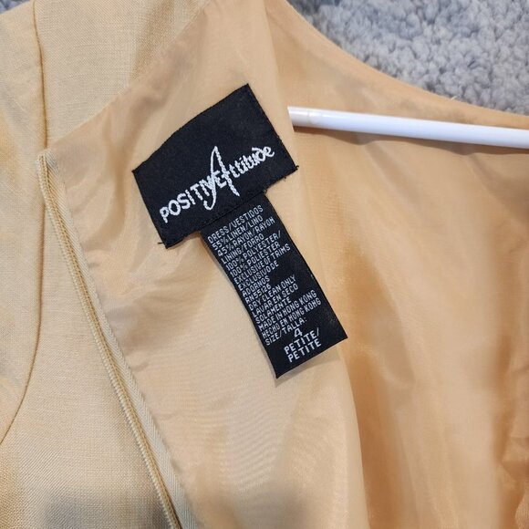 VTG 90's Positive Attitude Dress Sz 4 Petite Linen Blend Tan Embroidered - Picture 3 of 8